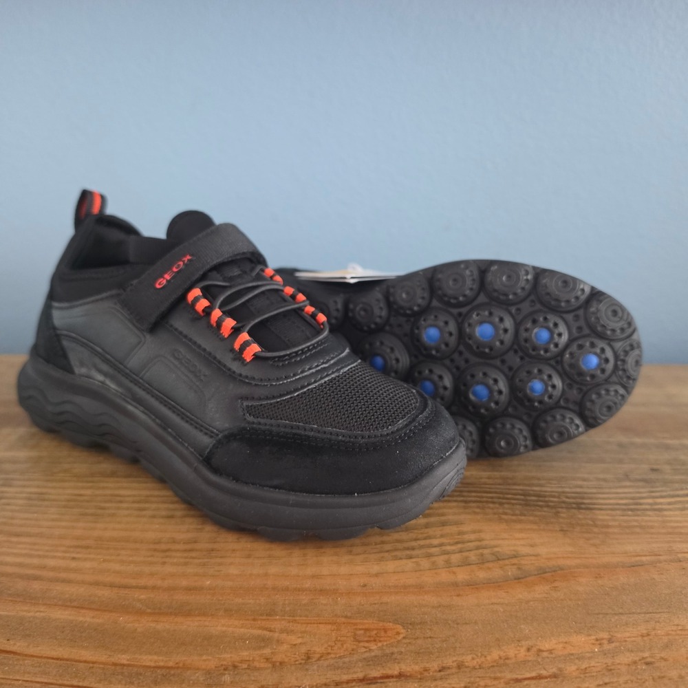 Geox Youth Spherica Sneakers Black Orange Breathable Athletic Shoes Size 3.5